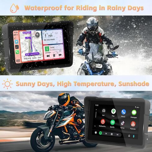 Hikity 5 Inch Wireless Apple Carplay Screen for Motorcycle, Touch Screen Motorcycle GPS Navigator, Bluetooth, EQ, Mirror Link, TF Input, IP67 Waterproof Stereo for Motorbike in Saudi Arabia