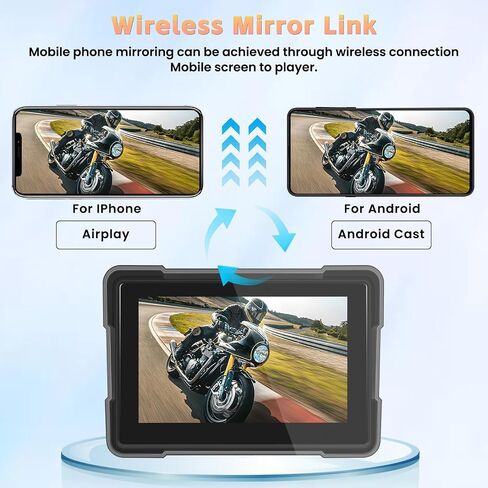 Hikity 5 Inch Wireless Apple Carplay Screen for Motorcycle, Touch Screen Motorcycle GPS Navigator, Bluetooth, EQ, Mirror Link, TF Input, IP67 Waterproof Stereo for Motorbike in Saudi Arabia