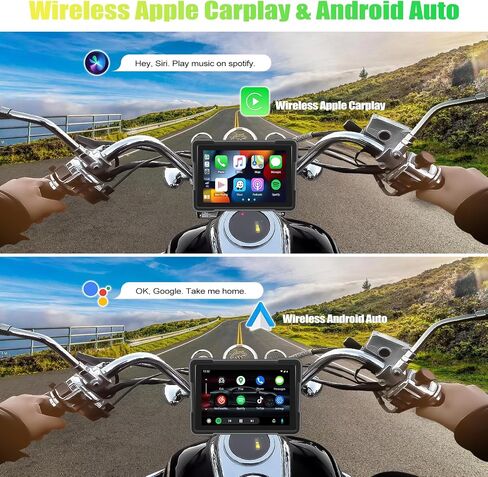 Portable Wireless Apple Carplay Android Auto Screen for Motorcycle with Dual Dash Camera Front and Rear, 5" Touch Screen Car Radio with Bluetooth, IP67 Waterproof, Airplay, Siri, EQ, Loop Recording in Saudi Arabia