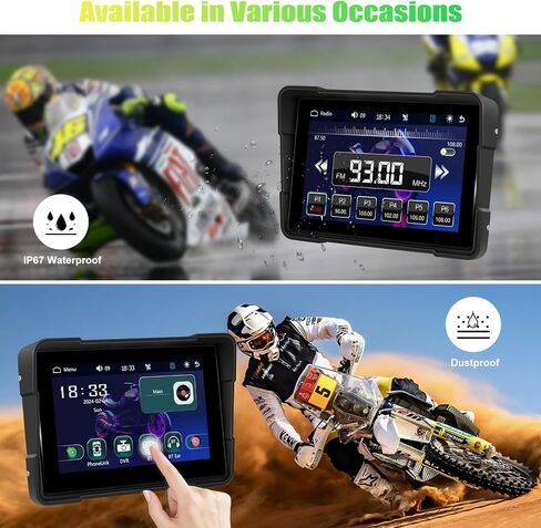 Portable Wireless Apple Carplay Android Auto Screen for Motorcycle with Dual Dash Camera Front and Rear, 5" Touch Screen Car Radio with Bluetooth, IP67 Waterproof, Airplay, Siri, EQ, Loop Recording in Saudi Arabia