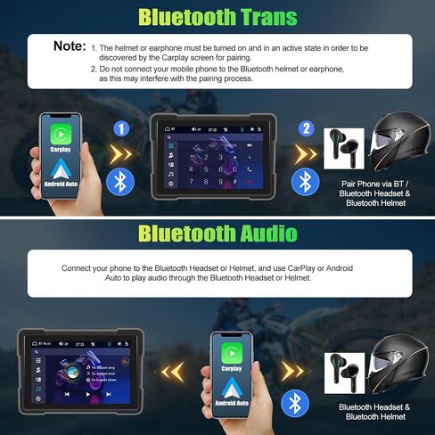 Portable Wireless Apple Carplay Android Auto Screen for Motorcycle with Dual Dash Camera Front and Rear, 5" Touch Screen Car Radio with Bluetooth, IP67 Waterproof, Airplay, Siri, EQ, Loop Recording in Saudi Arabia