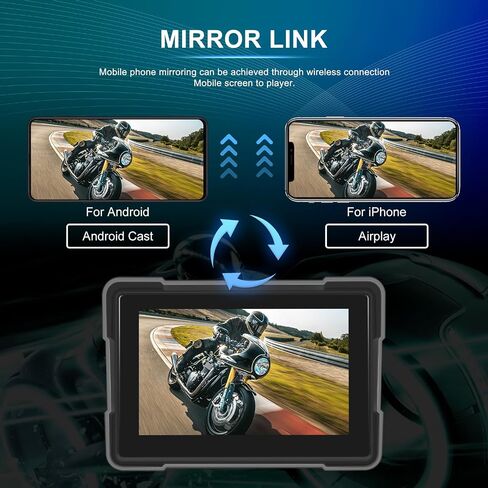 Portable Wireless Apple Carplay Android Auto Screen for Motorcycle with Dual Dash Camera Front and Rear, 5" Touch Screen Car Radio with Bluetooth, IP67 Waterproof, Airplay, Siri, EQ, Loop Recording in Saudi Arabia