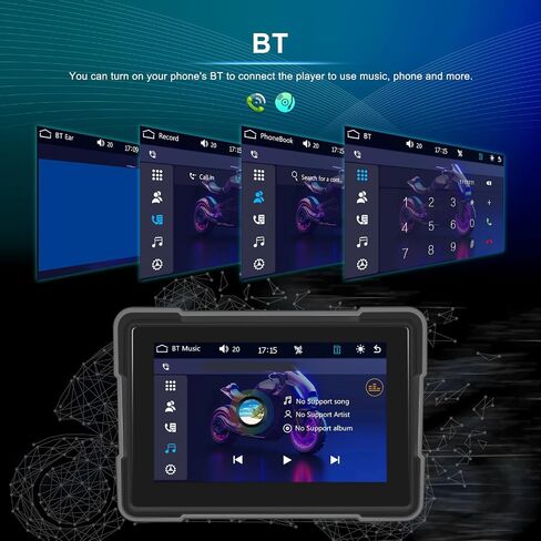 Portable Wireless Apple Carplay Android Auto Screen for Motorcycle with Dual Dash Camera Front and Rear, 5" Touch Screen Car Radio with Bluetooth, IP67 Waterproof, Airplay, Siri, EQ, Loop Recording in Saudi Arabia