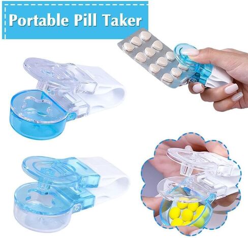 Blue Portable Pill Taker Remover,Medication Dispenser,Tablets Pills Blister Pack Opener Assistance Tool,Pill Taker Cup Organizer for The Elderly,Disabled,Individuals Pill Organizers in Saudi Arabia