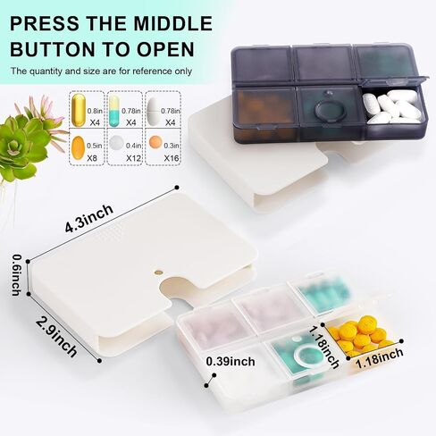 Portable Pill Organizer, 6 Compartments Travel Pill Case for Purse or Pocket -Small Pillbox Semi transparent black with locking hole (1 transparent black) in Saudi Arabia