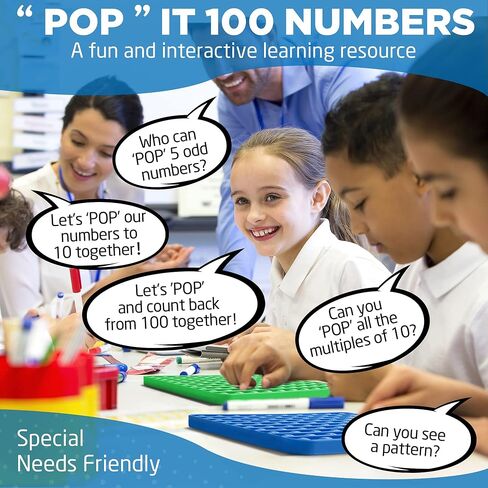 Pop it Numbers 100 Sensory Math Manipulative (Blue) Large Educational Consecutive Number pop it. Autism/ADHD Friendly Classroom Supply is Perfect for Home or Any Elementary Classroom in Saudi Arabia