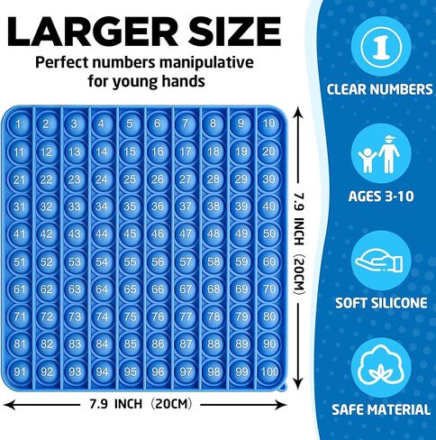 Pop it Numbers 100 Sensory Math Manipulative (Blue) Large Educational Consecutive Number pop it. Autism/ADHD Friendly Classroom Supply is Perfect for Home or Any Elementary Classroom in Saudi Arabia