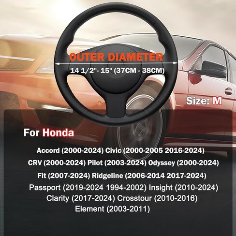 Car Steering Wheel Cover for Honda Civic Accord CRV HRV Pilot Passport Odyssey Insight Fit Ridgeline Clarity City LX EX EXL Si Hatchback Sport Hybrid Touring Accessories, 2024 Leather Color in Saudi Arabia