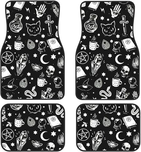Floor Mats for Car Set of 4 Piece Skull Cat Moon All Season Heavy Duty Vehicle Floor Mat Cars Accesory Anti Skid Front Rear Foot Blankets Universal Fit for Sedan, SUVs, Truck, Vans in Saudi Arabia
