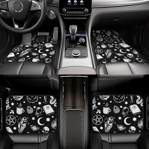 Floor Mats for Car Set of 4 Piece Skull Cat Moon All Season Heavy Duty Vehicle Floor Mat Cars Accesory Anti Skid Front Rear Foot Blankets Universal Fit for Sedan, SUVs, Truck, Vans in Saudi Arabia