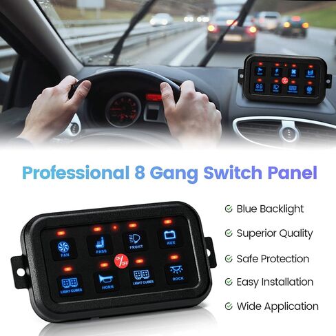 8 Gang Switch Panel, Briidea Switch Panel for Car with All Metal Housing, Multifunction 12V-24V, Ideal for Car, Golf Cart, ATV, UTV, RV, Truck, Enhance Your Driving Experience in Saudi Arabia