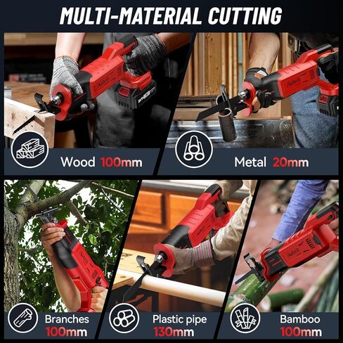 Reciprocating Saw Cordless, with 2 X 4000mAh 21V Battery, 3000SPM Brushless Reciprocating Saw, 6 Saw Blades Free Blade Change Power Reciprocating Saws for Woods Metal Plastic Cutting in Kuwait