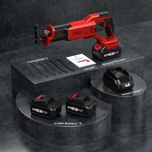 Reciprocating Saw Cordless, with 2 X 4000mAh 21V Battery, 3000SPM Brushless Reciprocating Saw, 6 Saw Blades Free Blade Change Power Reciprocating Saws for Woods Metal Plastic Cutting in Kuwait