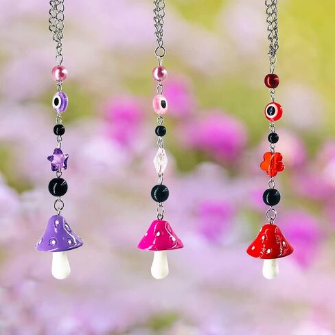 3 قطع من إكسسوارات تعليق مرآة السيارة على شكل الفطر، زينة معلقة لسيارة FineGood Lucky مرآة الرؤية الخلفية اللطيفة على شكل الفطر لتزيين السيارة الداخلية in Kuwait