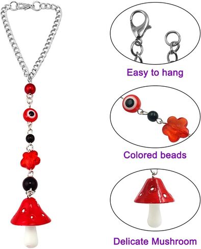 3 قطع من إكسسوارات تعليق مرآة السيارة على شكل الفطر، زينة معلقة لسيارة FineGood Lucky مرآة الرؤية الخلفية اللطيفة على شكل الفطر لتزيين السيارة الداخلية in Kuwait