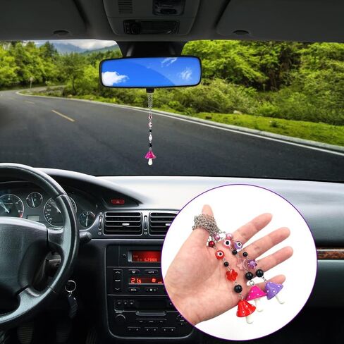 3 قطع من إكسسوارات تعليق مرآة السيارة على شكل الفطر، زينة معلقة لسيارة FineGood Lucky مرآة الرؤية الخلفية اللطيفة على شكل الفطر لتزيين السيارة الداخلية in Kuwait