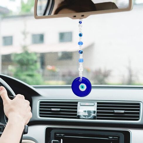مجموعتان من إكسسوارات تعليق مرآة السيارة ذات عين الشر، زينة سيارة عين الشر الزرقاء من FineGood، قلادة تزيين سيارة محظوظة لمرآة الرؤية الخلفية in Kuwait