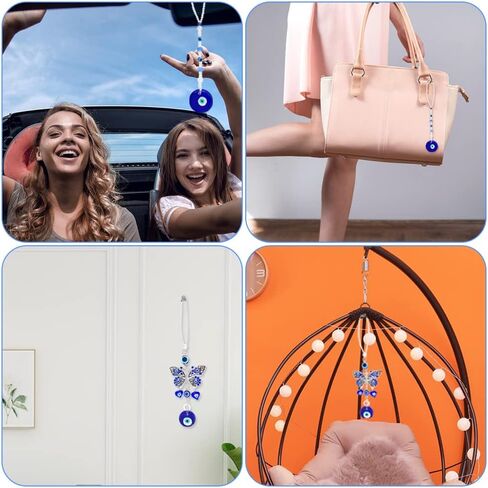 مجموعتان من إكسسوارات تعليق مرآة السيارة ذات عين الشر، زينة سيارة عين الشر الزرقاء من FineGood، قلادة تزيين سيارة محظوظة لمرآة الرؤية الخلفية in Kuwait