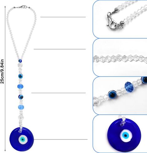 مجموعتان من إكسسوارات تعليق مرآة السيارة ذات عين الشر، زينة سيارة عين الشر الزرقاء من FineGood، قلادة تزيين سيارة محظوظة لمرآة الرؤية الخلفية in Kuwait