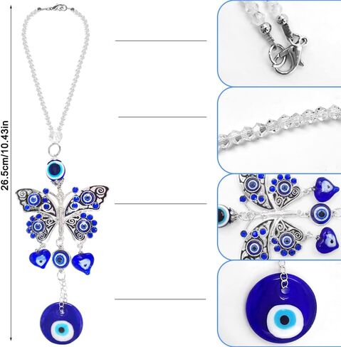 مجموعتان من إكسسوارات تعليق مرآة السيارة ذات عين الشر، زينة سيارة عين الشر الزرقاء من FineGood، قلادة تزيين سيارة محظوظة لمرآة الرؤية الخلفية in Kuwait