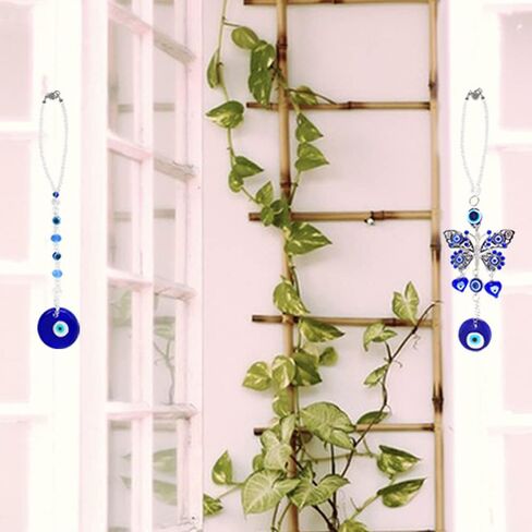 مجموعتان من إكسسوارات تعليق مرآة السيارة ذات عين الشر، زينة سيارة عين الشر الزرقاء من FineGood، قلادة تزيين سيارة محظوظة لمرآة الرؤية الخلفية in Kuwait