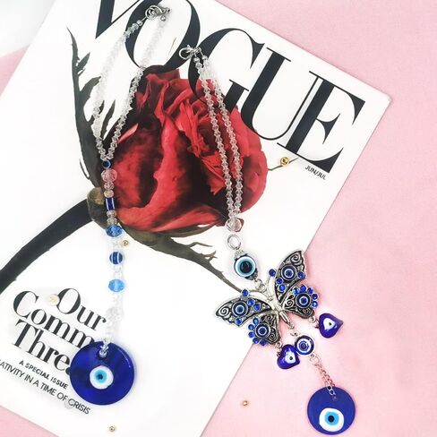 مجموعتان من إكسسوارات تعليق مرآة السيارة ذات عين الشر، زينة سيارة عين الشر الزرقاء من FineGood، قلادة تزيين سيارة محظوظة لمرآة الرؤية الخلفية in Kuwait