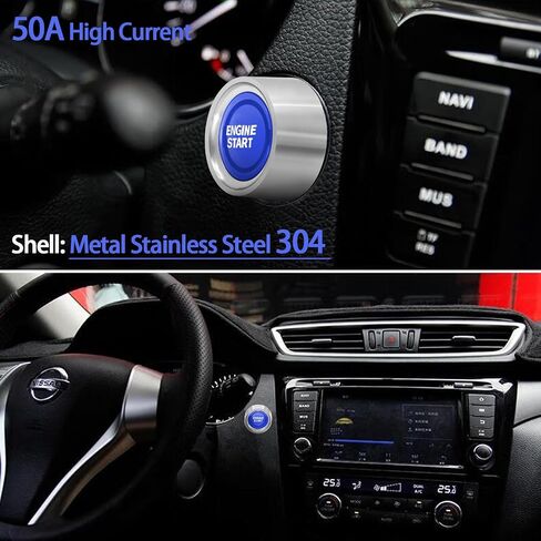 Engine Start Ignition Switch 12V DC 50Amp 3 Pin Spst On-Off Push Button Starter Switch Momentary Stainless Steel 12Volt Blue Led Light for Marine Vehicle Racing Car Truck in Saudi Arabia