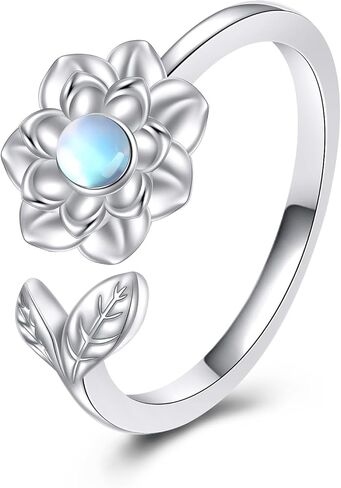 خاتم اللوتس زهرة اللوتس خاتم 925 فضة Moonstone اللوتس خواتم مفتوحة قابلة للتعديل مجوهرات اللوتس هدايا للفتيات والنساء in Kuwait