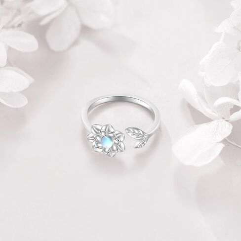 خاتم اللوتس زهرة اللوتس خاتم 925 فضة Moonstone اللوتس خواتم مفتوحة قابلة للتعديل مجوهرات اللوتس هدايا للفتيات والنساء in Kuwait