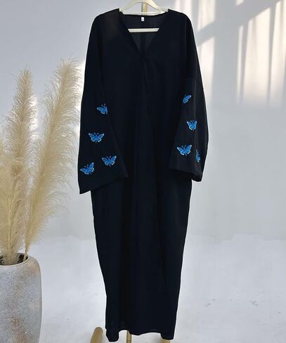 MedeShe Muslim Women Butterfly Embroidery Open Kimono Abayas Eid Long Robe in Saudi Arabia