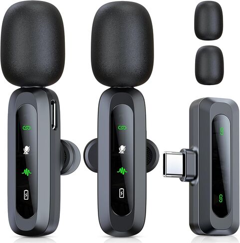 Wireless Lavalier Microphone for iPhone 15/Android Phone, 2pcs Mini USB C Microphone for Video Recording, Clip on Lapel Mics Type C for Interview, Podcast, Tiktok, Vlog, YouTube in Saudi Arabia