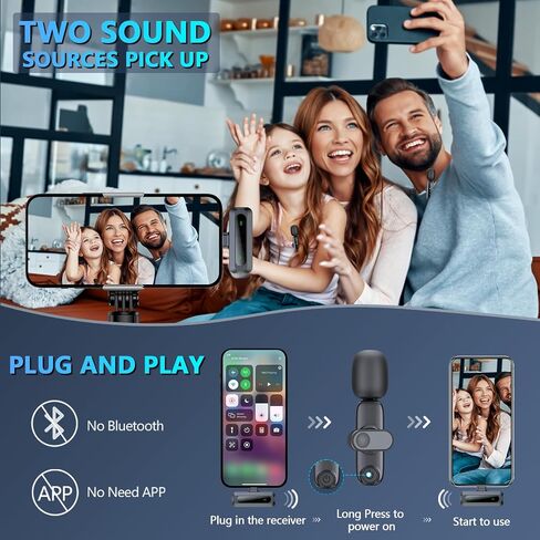 Wireless Lavalier Microphone for iPhone 15/Android Phone, 2pcs Mini USB C Microphone for Video Recording, Clip on Lapel Mics Type C for Interview, Podcast, Tiktok, Vlog, YouTube in Saudi Arabia