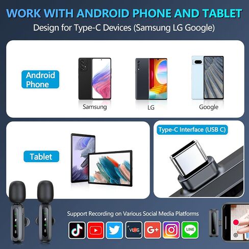 Wireless Lavalier Microphone for iPhone 15/Android Phone, 2pcs Mini USB C Microphone for Video Recording, Clip on Lapel Mics Type C for Interview, Podcast, Tiktok, Vlog, YouTube in Saudi Arabia