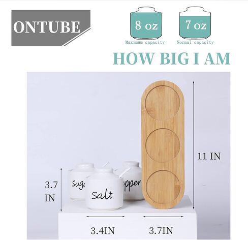 ONTUBE Farmhouse 8oz Sugar Pepper and Salt Bowls with Lid and Spoon, Ceramics Condiment Pots,Seasoning Jar Spice Container for Kitchen,Dishwasher Safe (White) in Kuwait