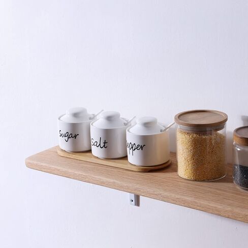 ONTUBE Farmhouse 8oz Sugar Pepper and Salt Bowls with Lid and Spoon, Ceramics Condiment Pots,Seasoning Jar Spice Container for Kitchen,Dishwasher Safe (White) in Kuwait