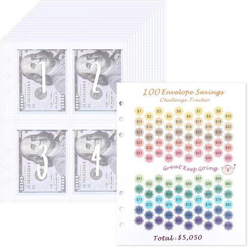 JULBEAR 100 Envelopes Money Saving Challenge, 25 Sheets Replaceable A5 Binder With DIY Number Sticker Accessories for 100 Day Challenge Money Saving in Saudi Arabia