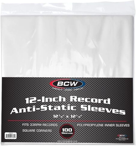BCW Anti-Static Polypropylene 12-inch Record Inner Sleeves -100 ct | Vinyl LP Storage Protectors | Storage for 12" Vinyl | Protection for Record Collections | Inner Sleeves for Vinyl Records in Saudi Arabia
