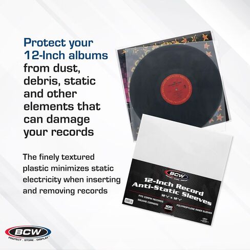BCW Anti-Static Polypropylene 12-inch Record Inner Sleeves -100 ct | Vinyl LP Storage Protectors | Storage for 12" Vinyl | Protection for Record Collections | Inner Sleeves for Vinyl Records in Saudi Arabia