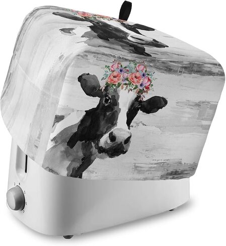 Toaster Dust Cover for Kitchen 2 Slice, Farmhouse Cow Flower Black Bread Maker Cover Toasters Covers for Fingerprint Protector, Washable Kitchen Small Appliance Ovens Accessories Cover 12x7.5x8in in Saudi Arabia