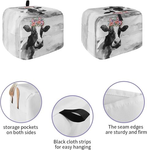 Toaster Dust Cover for Kitchen 2 Slice, Farmhouse Cow Flower Black Bread Maker Cover Toasters Covers for Fingerprint Protector, Washable Kitchen Small Appliance Ovens Accessories Cover 12x7.5x8in in Saudi Arabia