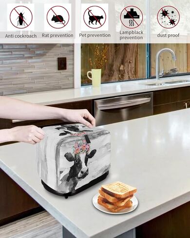 Toaster Dust Cover for Kitchen 2 Slice, Farmhouse Cow Flower Black Bread Maker Cover Toasters Covers for Fingerprint Protector, Washable Kitchen Small Appliance Ovens Accessories Cover 12x7.5x8in in Saudi Arabia