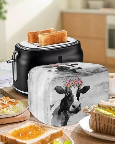 Toaster Dust Cover for Kitchen 2 Slice, Farmhouse Cow Flower Black Bread Maker Cover Toasters Covers for Fingerprint Protector, Washable Kitchen Small Appliance Ovens Accessories Cover 12x7.5x8in in Saudi Arabia