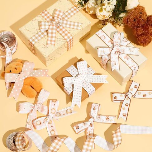 8 Rolls Bear Baby Shower Ribbon Boy 7/8 Inch Baby Craft Ribbon Bear Print Grosgrain Ribbon for Gift Wrapping Baby Shower Gender Reveal Party Diaper Cake Decor, 40 Yard Total (Brown) in Kuwait