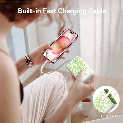 شاحن محمول بنمط جرافيتي مع كابل USB C مدمج، شاشة LED للشحن السريع بقدرة 20000 مللي أمبير في الساعة لبنك الطاقة، أساسيات السفر، حزمة بطارية متوافقة مع iPhone وSamsung وiPad وجميع الهواتف المحمولة in Kuwait