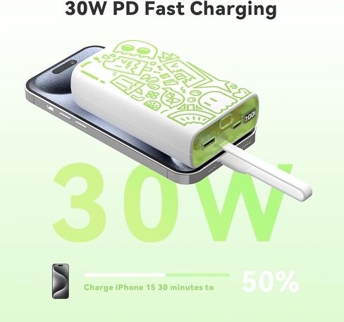 شاحن محمول بنمط جرافيتي مع كابل USB C مدمج، شاشة LED للشحن السريع بقدرة 20000 مللي أمبير في الساعة لبنك الطاقة، أساسيات السفر، حزمة بطارية متوافقة مع iPhone وSamsung وiPad وجميع الهواتف المحمولة in Kuwait