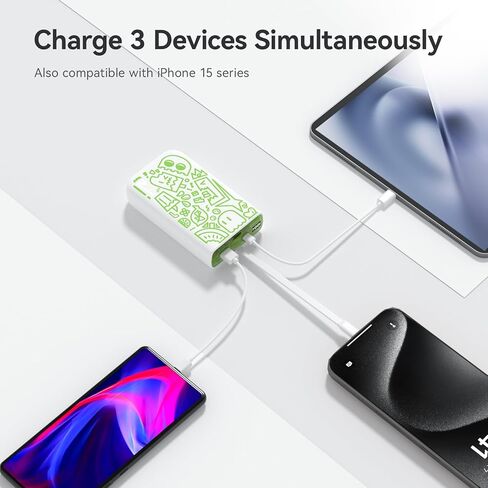 شاحن محمول بنمط جرافيتي مع كابل USB C مدمج، شاشة LED للشحن السريع بقدرة 20000 مللي أمبير في الساعة لبنك الطاقة، أساسيات السفر، حزمة بطارية متوافقة مع iPhone وSamsung وiPad وجميع الهواتف المحمولة in Kuwait