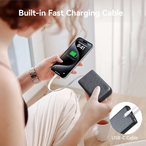 شاحن محمول بنمط جرافيتي مع كابل USB C مدمج، شاشة LED للشحن السريع بقدرة 20000 مللي أمبير في الساعة لبنك الطاقة، أساسيات السفر، حزمة بطارية متوافقة مع iPhone وSamsung وiPad وجميع الهواتف المحمولة in Saudi Arabia