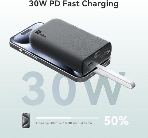 شاحن محمول بنمط جرافيتي مع كابل USB C مدمج، شاشة LED للشحن السريع بقدرة 20000 مللي أمبير في الساعة لبنك الطاقة، أساسيات السفر، حزمة بطارية متوافقة مع iPhone وSamsung وiPad وجميع الهواتف المحمولة in Saudi Arabia