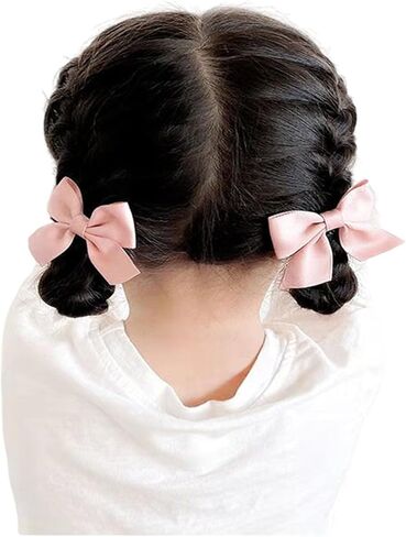 مشابك شعر على شكل فيونكة باللون الأخضر الفاتح، زوج واحد مقاس 2.16 بوصة، مشابك شعر للأطفال مغطاة بالكامل بلون سادة، إكسسوارات شريط من الحرير المضلع للفتيات الصغيرات والرضع والأطفال الصغار in Kuwait