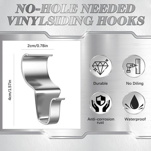 10Pcs Vinyl Siding Hooks,Siding Hooks for Hanging Outdoor,Hooks for Vinyl Siding to Hang Things,Vinyl Siding Clips for Hanging,No-Hole Needed Siding Hooks for Hanging Outdoor Home Decor(Silver) in Kuwait